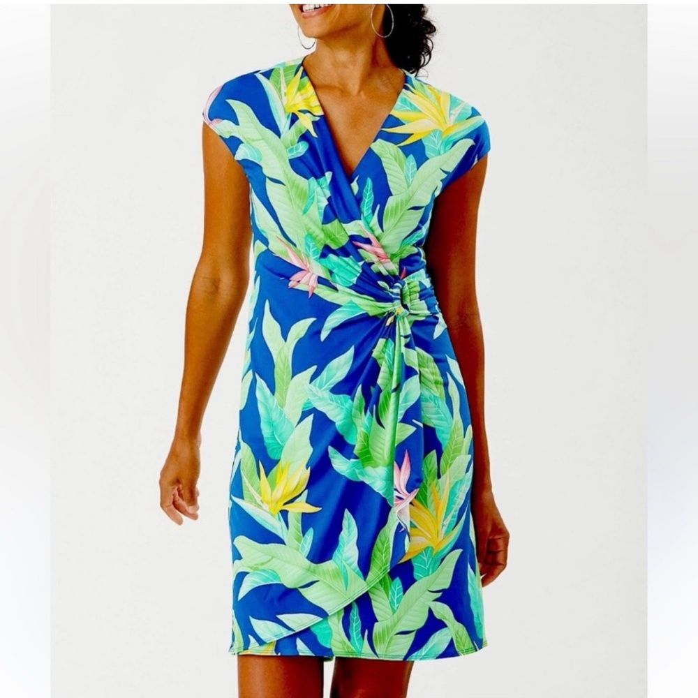 EUC- Tommy Bahama Blue Tropical Print Wrap Dress- Size XL